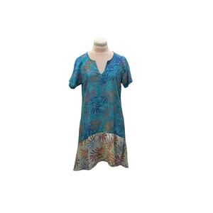 NWT GO FISH Aqua Bamboo Print Mixed Dye Fabric Dress XSmall Tropical Boho Resort